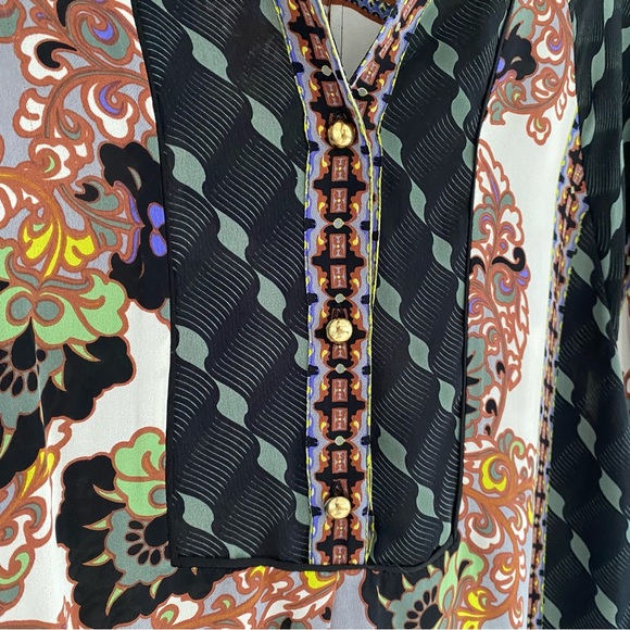 Hale Bob Floral Geo Patchwork 100% Silk Henley Dolman Tunic To, Medium - Picture 7 of 8